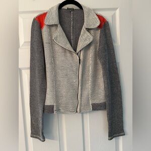 THE LETTER Gray Black Orange Knit Medium M Moto Jacket Zip Distressed